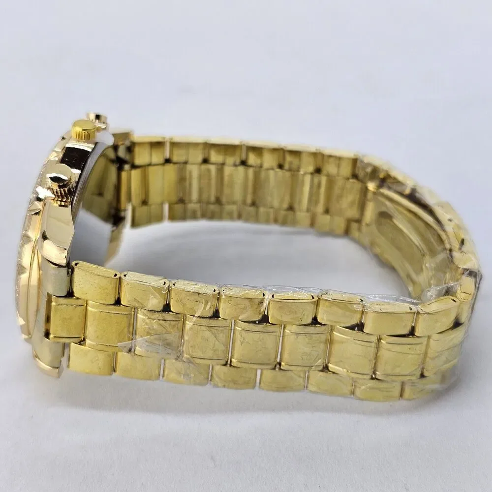 Men's Watch Bracelet‎ Set 43MM Black Dial Date Gold Bracelet Band 8